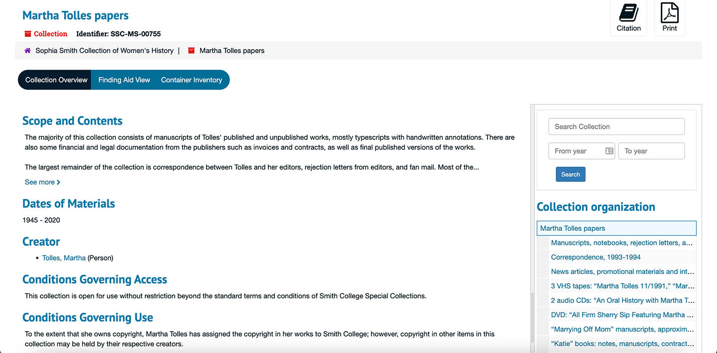 Finding aid for Martha Tolles papers