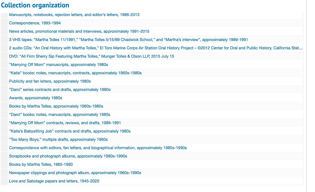 Collection organization for Martha Tolles papers