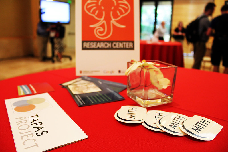 Image of HTRC logo and red tablecloth at DH 2011
