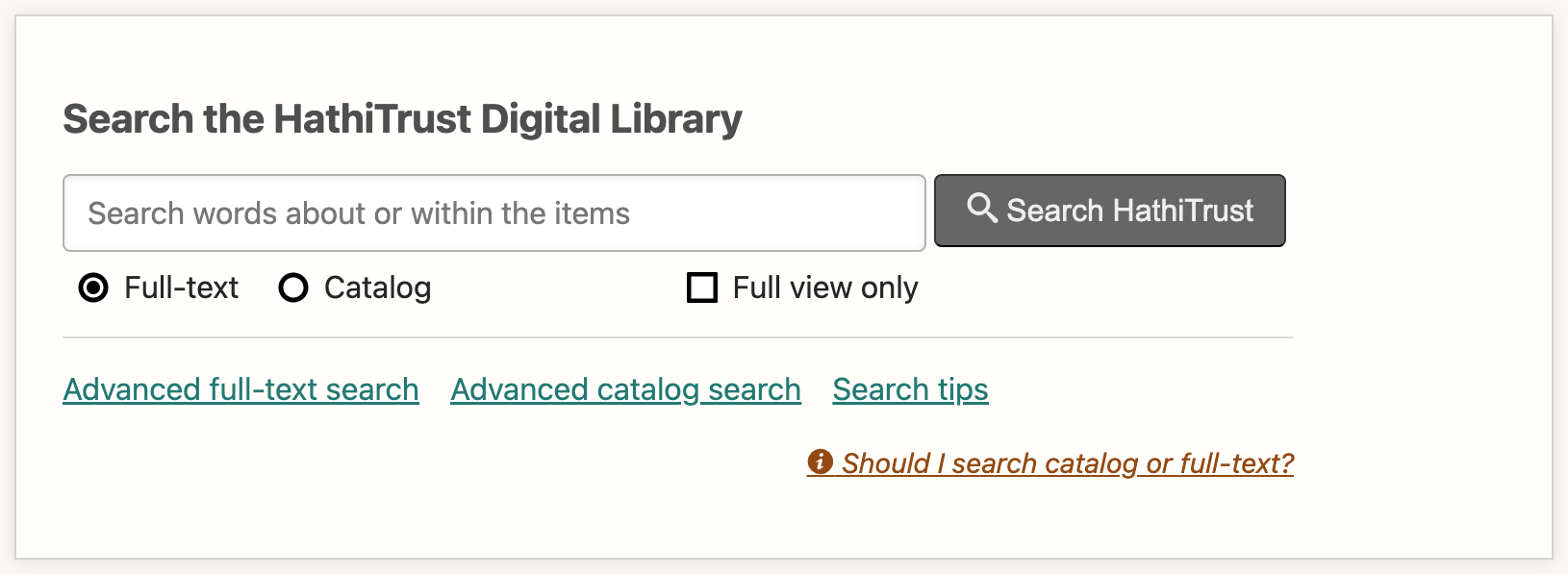 HathiTrust search bar