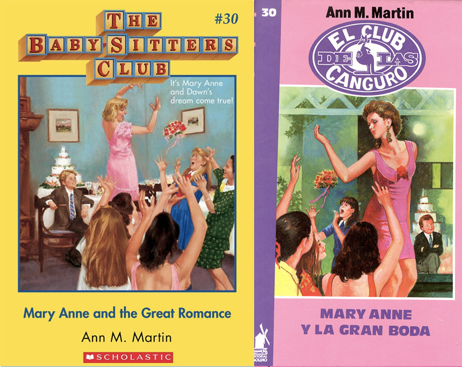 'Mary Anne and the Great Romance' cover comparison. Dawn's mother looks much more dramatic in the Spanish version