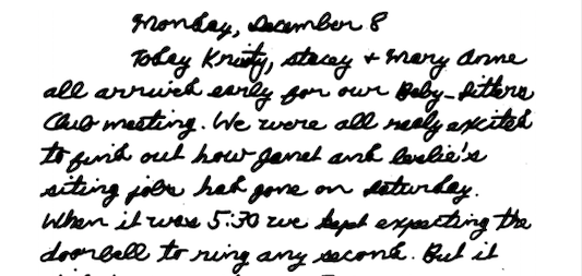Picture of one of Claudia's "handwritten" sections, in sloppy cursive