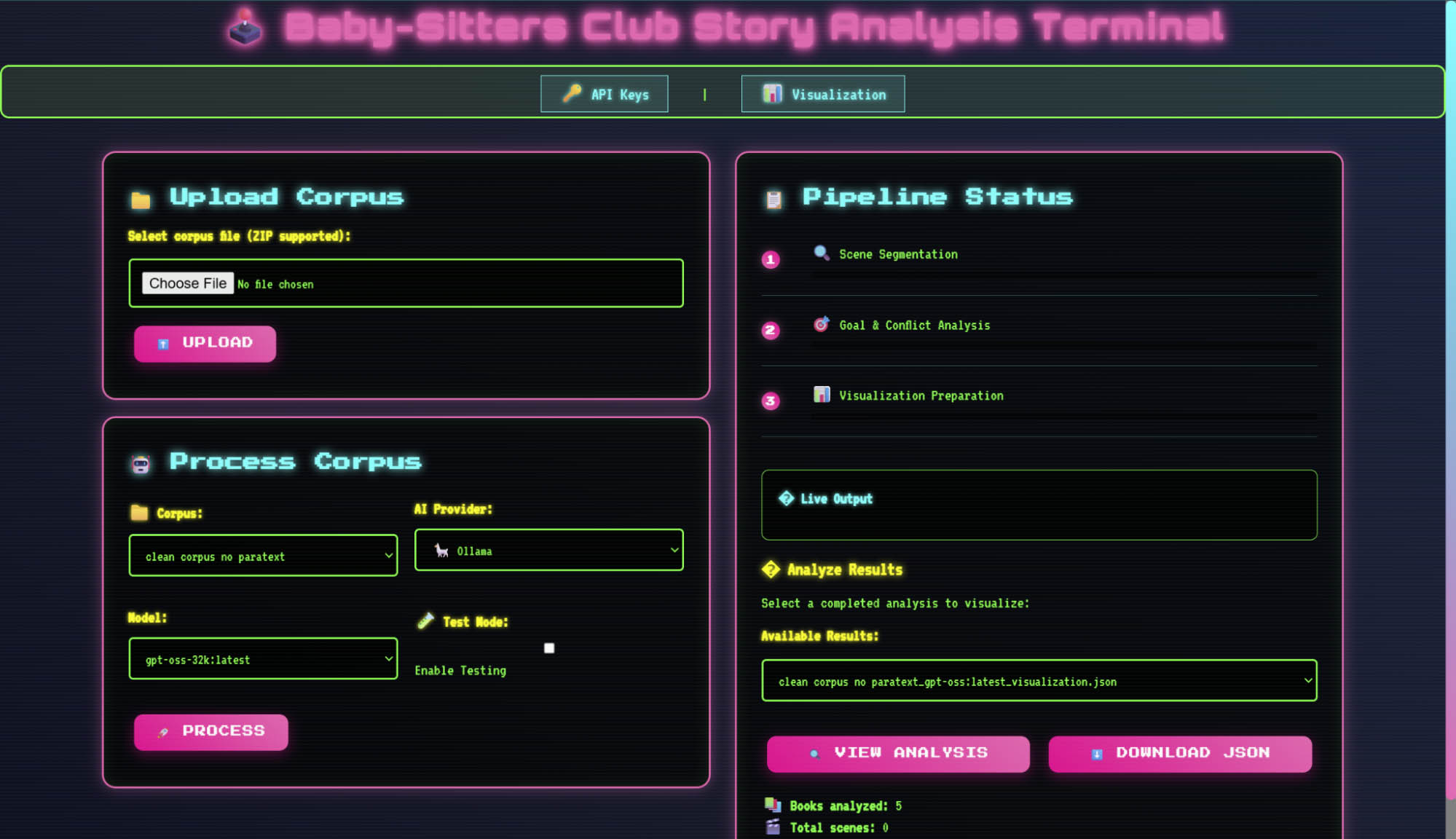 Screenshot of analysis terminal