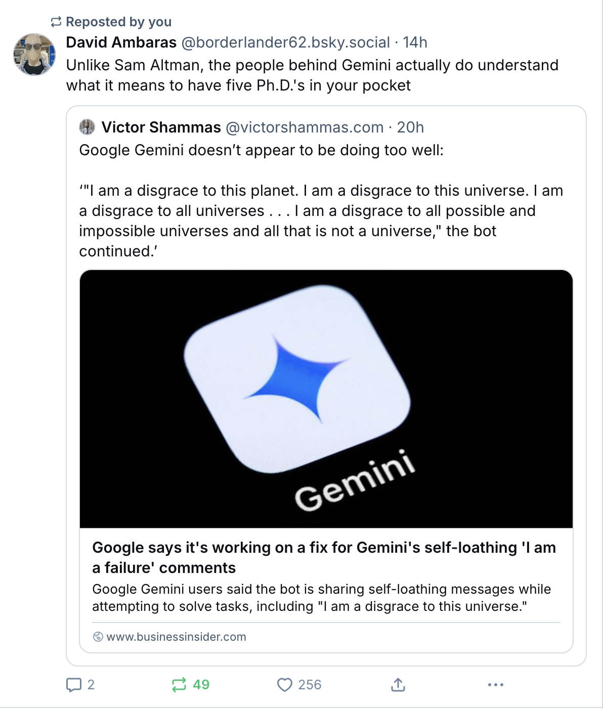 Bluesky repost screenshot