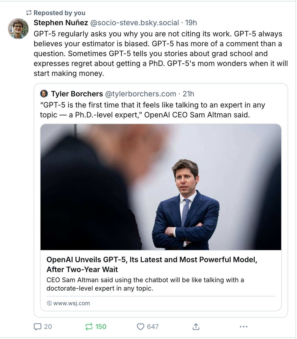 Bluesky repost screenshot