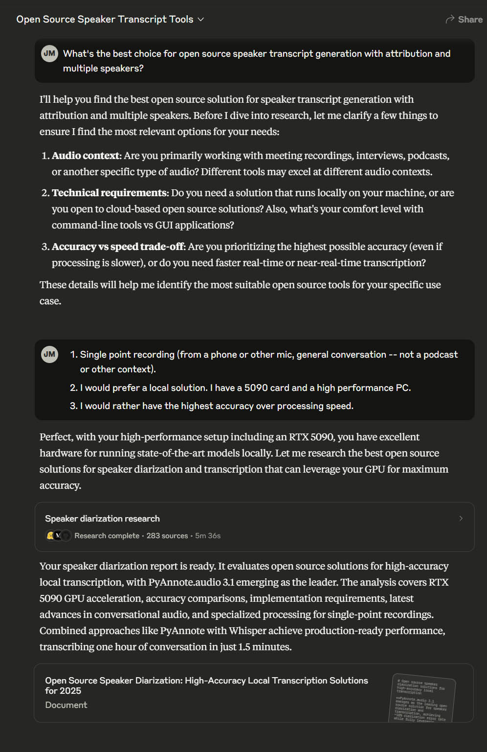 Screenshot of transcript tool info