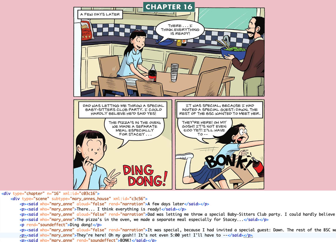 Simple TEI markup of sound effects in Mary Anne Saves the Day