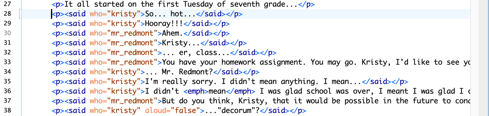Transcription of the beginning of the Kristy's Great Idea graphic novel with paragraph and speaker markup.