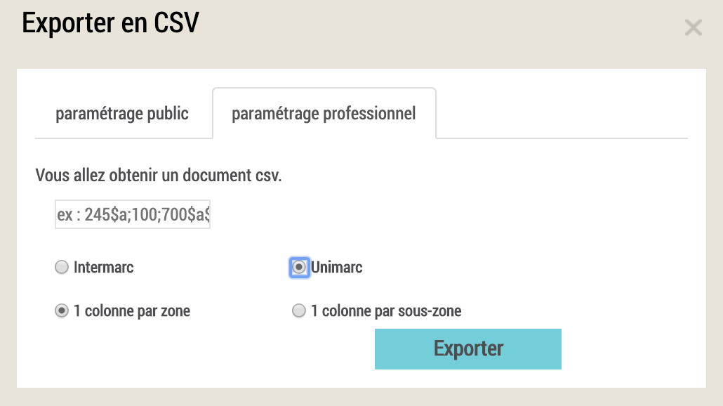 BNF professional catalog export