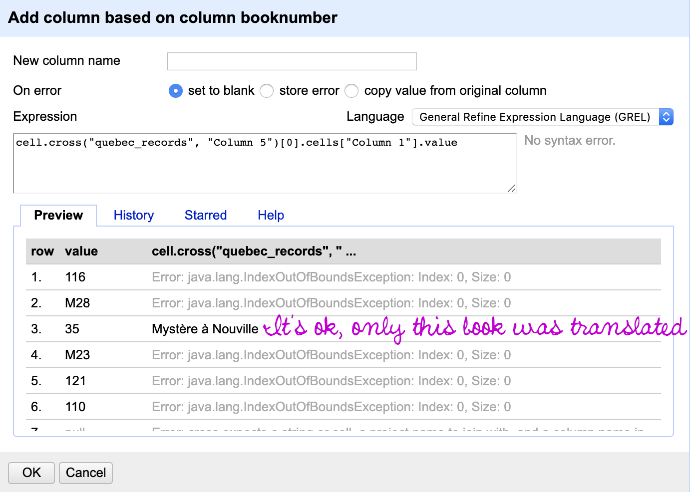 Cell cross missing values