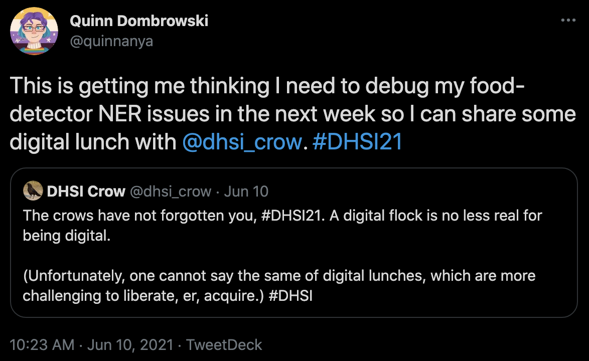 Considering revising the model to feed the crows