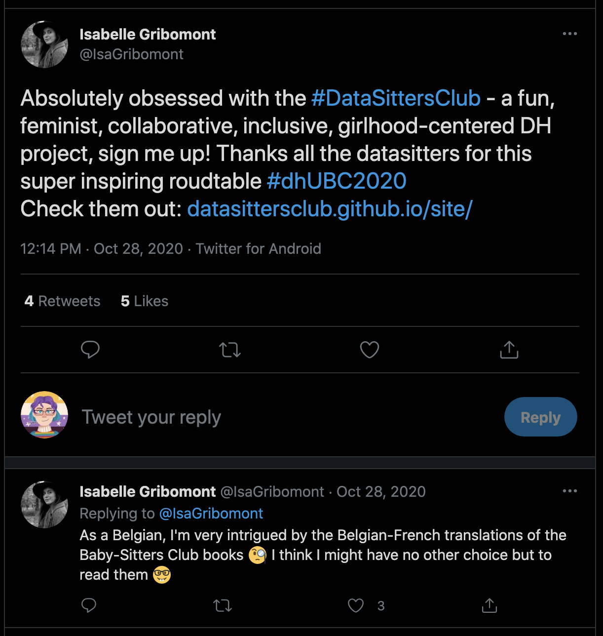Isabelle's tweet