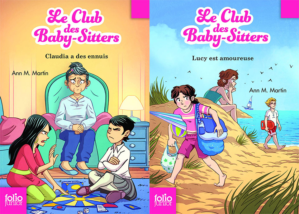 Picture of two French book covers, 'Claudia a des ennuis' and 'Lucy est amoureuse'